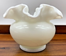 Vintage Fenton Doubled Ruffled Edge Swirled Milk Glass Vase 3.5