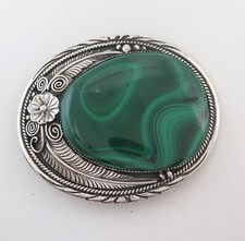 BIG XL Navajo Sterling Silver & Incredible Malachite Slab Western Belt Buckle picture