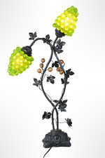 Vintage French Art Deco Grape Cluster Table Lamp, 2 Lights, Wrought Iron Design picture