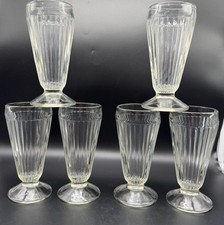 Vtg Ribbed Milk Shake Sundae Glasses Ice Cream Float Soda Fountain Heavy Set 6 picture