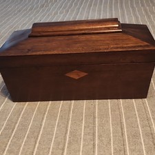 Wooden Tea Caddy Box, Brown, Dual Compartments, Removable Lids, Rectangle picture