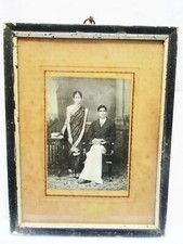 Antique VTG Old South Indian Chettiar Husband Wife Fashion Costumes Photograph picture