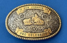 Vintage 1988 Ben Johnson Celebrity Rodeo Lazy E Arena OK Gist Trophy Belt Buckle picture
