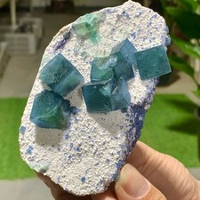 248G  natural blue green cubic fluorite mineral crystal sample/China picture