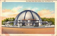 1939 UNITED STATES STEEL BUILDING NEW YORK WORLD'S FAIR VINTAGE LINEN POSTCARD picture