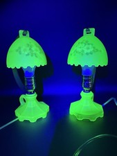 2 Houzex Green Uranium Glass Boudoir Finger Lamps. picture