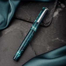 HONG DIAN N2 Fountain Pen, Iridium Fine Nib Teal Blue Acrylic Design, Smooth ... picture