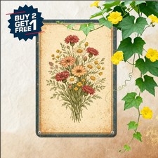 Mixed Wildflower Daisy Cosmos Bouquet Poster Vintage Floral Metal Tin Sign picture