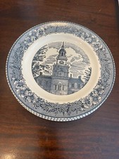 4 CAVALIER IRONSTONE ROYAL CHINA DINNER 10 IN PLATE BUILDING BLUE WHITE picture