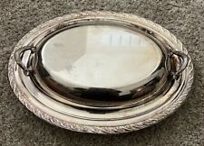 Vintage 1960s Silver Plate Oval Serving Dish Platter W/ Lid Cover Rope edge 12