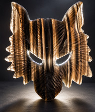 Striking Hand-Carved Wolf Mask-- Black Banded Obsidian -- 9 cm -- Stand Included picture
