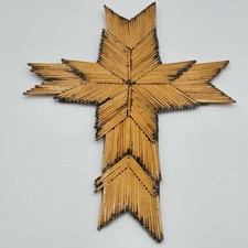 Handmade Burnt Wood Matchstick Cross Crucifix Religious Folk Tramp Art 11