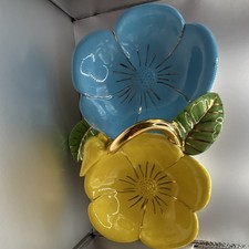 vintage floral ceramic divided serving dish blue yellow gold 1959 picture