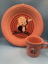 Homer Laughlin Fiesta 1994 Looney Tunes Porky Pig Plate And Mug Set Warner EUC picture