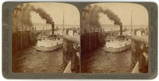 MICHIGAN STEREOVIEW - Sault Ste Marie - Eastbound Vessel in Lock - Underwood picture