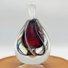 VTG Nancy Freeman Signed Art Glass Perfume Bottle Paperweight Red Swirl 1983 picture