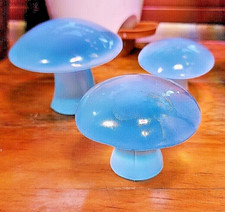 Viking Glass Mushroom Set Blue Opalescent Glass Mushrooms 3 Piece Set By Mosser picture