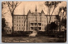 1920 Antique Postcard St Francis Hospital Evanston IL Old Car Street View Sign picture