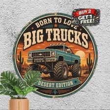 Classic Pickup Truck Scenery Round Metal Sign Rustic Farmhouse Decor 8x8 picture