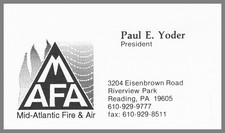 Mid Atlantic Fire Paul Yoder Reading PA Vintage Business Card picture