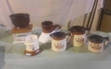 Vintage 1970s Stoneware Mini Coffee 5pc Brown Drip Wheat Tea Set picture