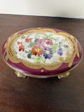 Antique Porcelain Trinket Box Hand Painted Floral DresdenGold Limoges Style Pill picture