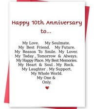 Funny 10th Anniversary Card For Men Women, Sweet 10 Year Wedding Anniversary ... picture