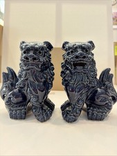 Shisa Lucky Lion Dog Figurine Okinawa Pottery NIB Blue Okinawa Japan Artist picture