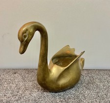Vintage HEAVY Brass SWAN Bowl Paperclip cup estate gift old cute KT picture