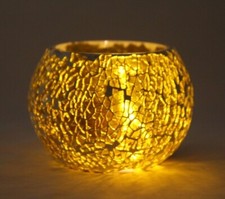 Handmade Yellow Glass Tea Light Holder Bowl | Exquisite Collectible Home Decor picture