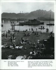 Press Photo Bathers at Beach of Hilterfingen on Lake Thun Switzerland picture