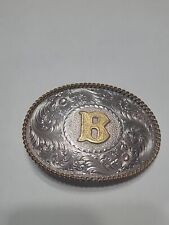 VIntage Silver belt buckle letter B Montana Silversmiths Sterling Silver plate  picture