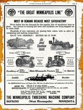 1914 Minneapolis Moline New Metal Sign: Steam Tractors LARGE SIZE 12 x 16 picture