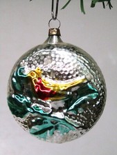 Vintage Blown Glass Embossed BIRD on BRANCH Oval Christmas Ornament Germany picture