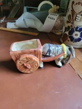 Donkey Figurine Donkey Pulling Cart Small Planter Ceramic Hand Painted Japan VTG picture