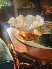 Vintage Fenton white milk glass hobnail ruffled edge footed bowl picture