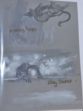 Frank Kelly Freas 2 Original Comic Art Paintings 1 Board Big Bull Rising Monster picture