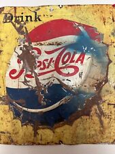 VINTAGE Original Pepsi Cola sign embossed 1950's soda advertising sign tin tack picture