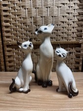 Mid century Vintage set of 3 Siamese ceramic cats ~JAPAN~10” ~8” & 7” picture