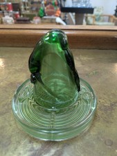Vintage McKee Glass Bottoms Up Shot Glass Coaster Ashtray Green Dep Glass 1930s picture