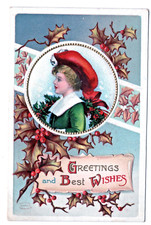 Clapsaddle Christmas Vintage Postcard Series 1184 Boy Red Cap Wreath Holly picture