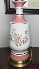 Vtg MCM Porcelain Cherry Blossom Dogwood Table Lamp White Pink Gold Newly Wired picture