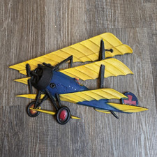 Sexton Metal Wall Mounted Biplane Airplane Plaque, Painted Yellow/Blue 1970s picture