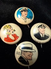 Vintage 1940s Kellogg's PEP Comic Pinback Buttons Lot of 4 Dick Tracy picture