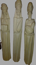 Three Wooden Carved Men Vintage Set of 3 Natural Wood Color picture