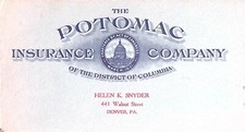 Potomac Insurance Co. Denver PA Helen Snyder Business Card 1940s-60s picture