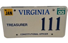 Exp Va Vanity License Plate Constitutional Officer Treasurer 111 Man Cave Tag picture
