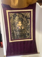 Authentic Hand-Painted Silk Thangka Wall Hanging Guru Figure Gold Detail picture