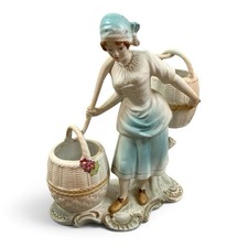 Vintage Romania ARPO Porcelain Lady Carrying Baskets Figurine 7.5