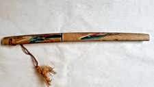 Vintage Japan Letter Opener Wood Handle Painted Mini Samurai Knife Sheath picture